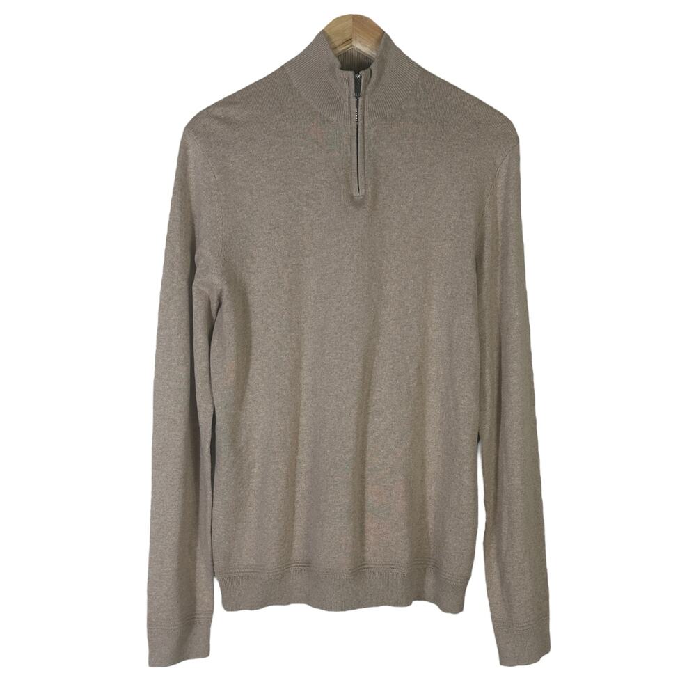 Topman Sweater Mens M Beige Quarter Zip Mock Neck Pullover Cotton Preppy Casual